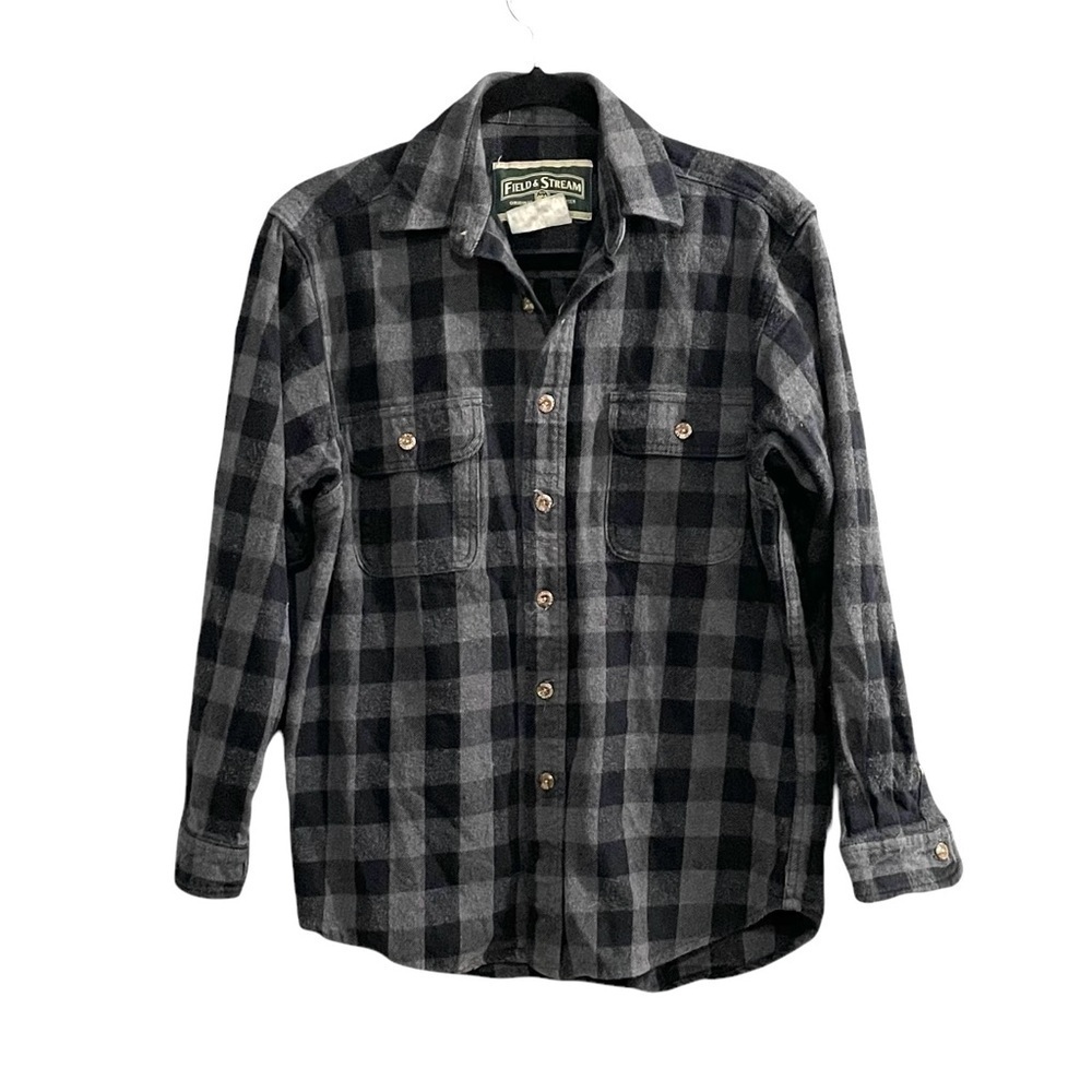 FIELD & STREAM Black Grey Cotton Flannel Shirt Medium